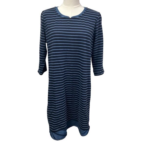 J. Jill Striped Shift Dress Blue Cotton Denim 3/4 Sleeve Women MP Spring Classic - Picture 1 of 16